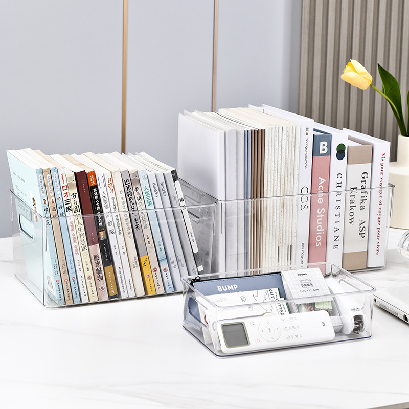 Transparent Rectangle Desktop Storage Box Household Bookcase Oversized Storage Basket Plastic Storage Box for Book Soundries