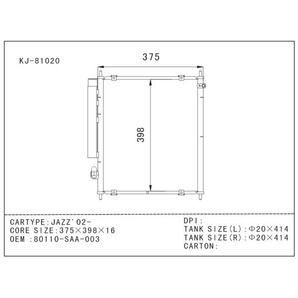 Auto parts aluminum car Honda AC Condenser , 80110-SAA-003 , JAZZ ' 2002-