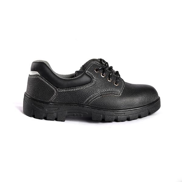 Steel Toe Safety Shoes with Nylon Fabric Gusset Tongue and Embossed Cow Leather Upper Material