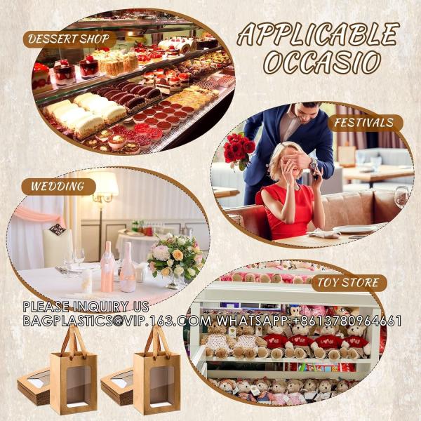 Kraft Paper Bags With Handles Transparent Flower Bouquet Bags For Present Bridal Shower Festivals Party