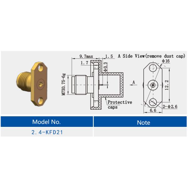 2.4mm Female Brass Gold Plated Flange Panel Connector for High Frequency RF MMW Coaxial