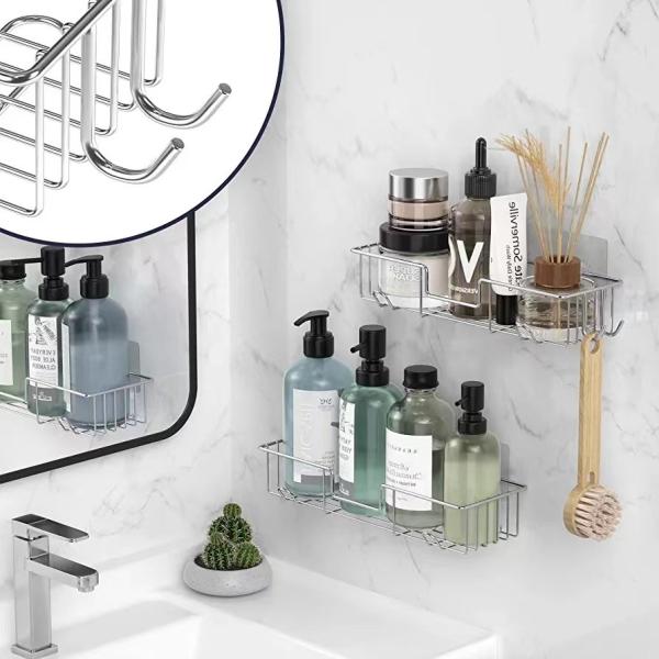 No Drilling Adhesive Rustproof Stainless Steel Shower Organizer for Bathroom