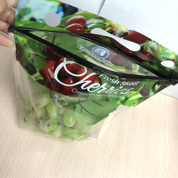 Eco Reusable Clear Fresh Fruit Bags Stand Up Food Grade For Grape / Cherry