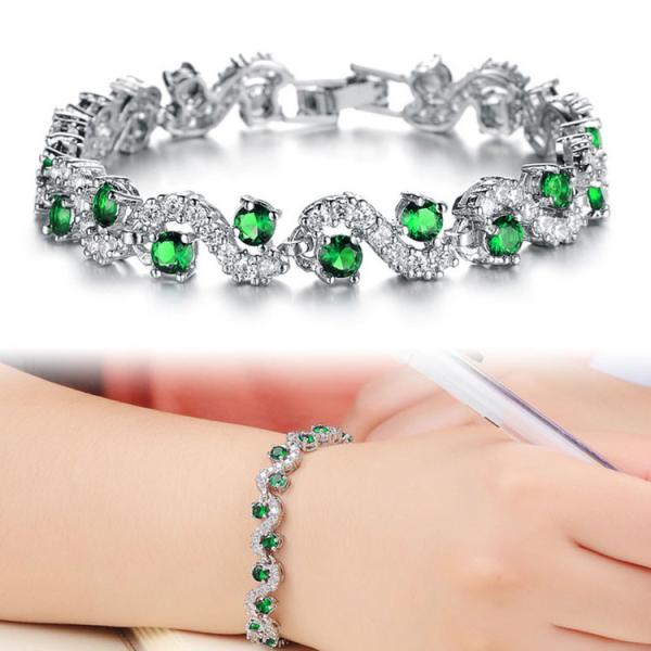 Platinum Plated Green Cubic Zirconia Tennis Bracelet for Women Jewelry (JDS931GREEN)
