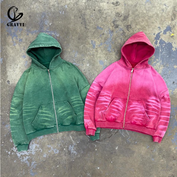Heavyweight Retro Sweatshirt Mens Fleece Streetwear Kangaroo Pocket Solid Color