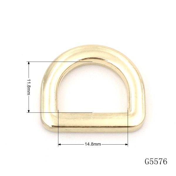 15mm Light Gold Die-Cast Flat Metal D Ring - Zinc Alloy Semi-Ring Buckle For Small Bags & Straps