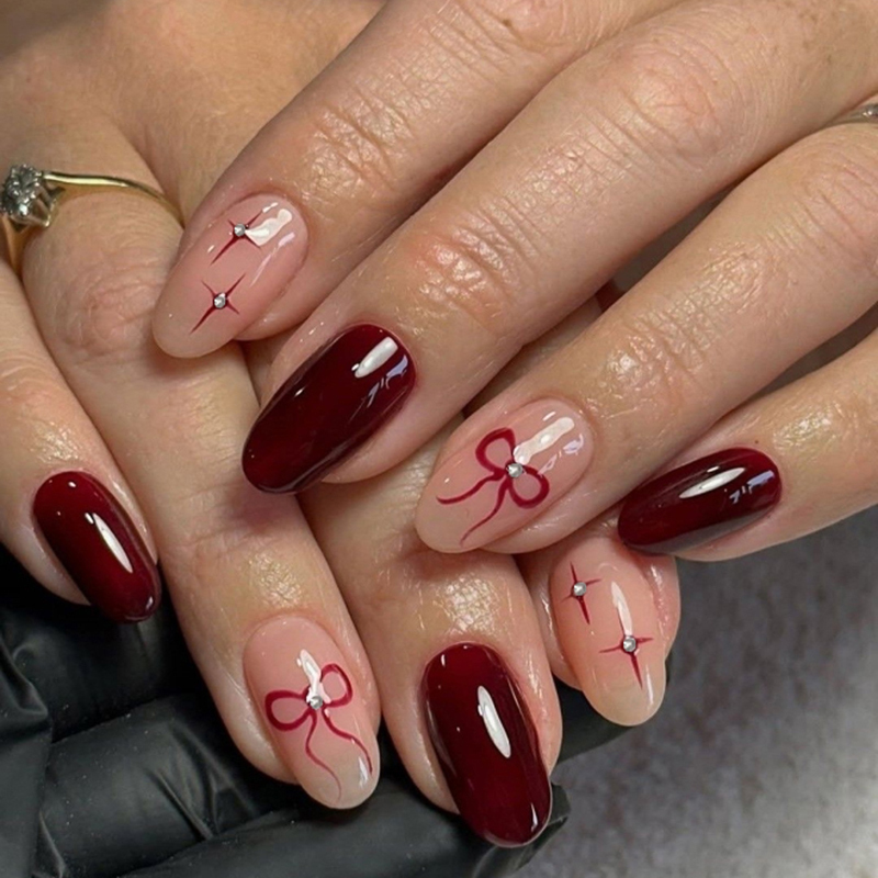Rhinestone Press On Nails 3D 24pcs Long Almond Nails Standard Sizes