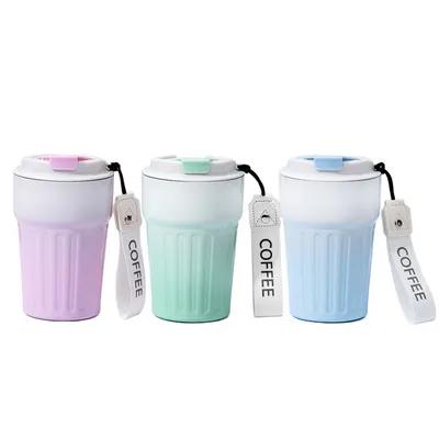 16 oz tasse de café de voyage à l'épreuve des déversements isolation tasse de café en acier inoxydable avec couvercle et silicone mer, double mur sous vide de voyage cafetières, porte-gobelets convivial thermos-lilac réutilisable