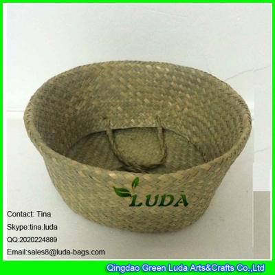 LUDA foldable storage box natural seagrass straw basket with handles