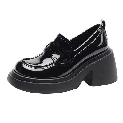 Fashion Black Flat Loafer Shoes With Heels Height 4CM