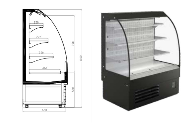 Размораживая 660mm Refrigerated холодильник открытой выкладки R290