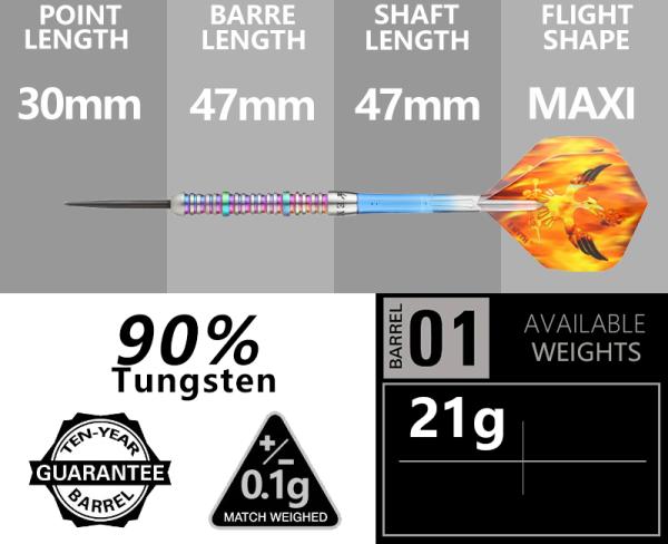 Emyth Darts Steel Tip Darts Barrel 90% Tungsten Darts Set 21G WARRIOR