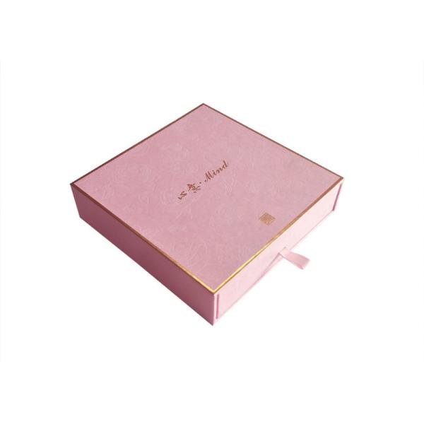 Cosmetic Packaging Sliding Paper Box Pink Textured Paper Gold Foil Logo Durable