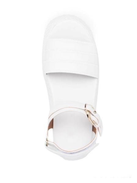 Slip On Calfskin Leather Open Toe Flat Sandals With Raised Footbeds
