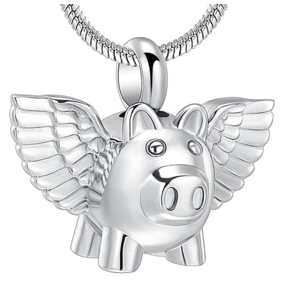 Unique Designs Cute Pig With Wings Funeral Keepsake Pendant Necklace Silver Rose Gold
