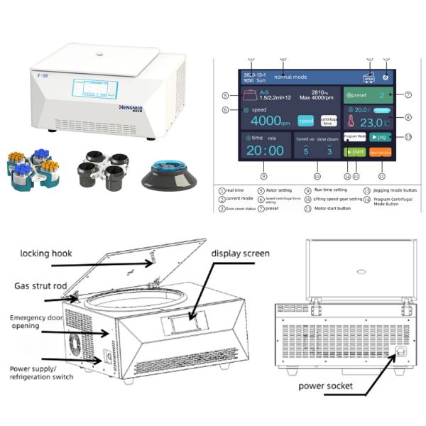 6000rpm Refrigerated Table Top Centrifuge 4x750ml Capacity Laboratory Centrifuge 99 Presets Touch Screen