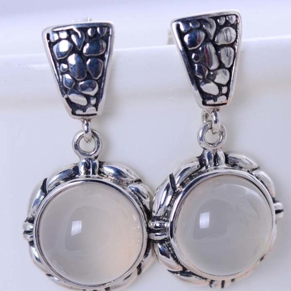 Women 925 Sterling Silver Synthetic White Chalcedony Drop Earrings (XH054081W)
