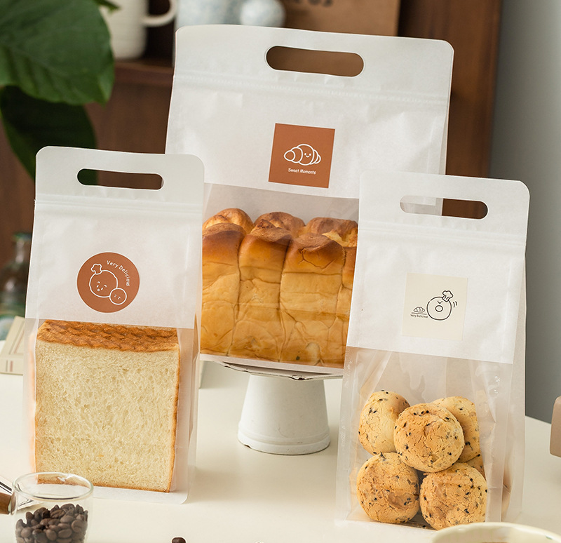 Custom  Ziplock Plastic Bread Bag Handle For Food Packaging