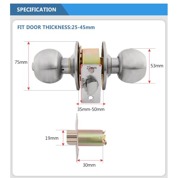 Residential Bathroom Bedroom Interior Safe Tubular Lever Lockset Cylindrical Handle Knob Door Lock