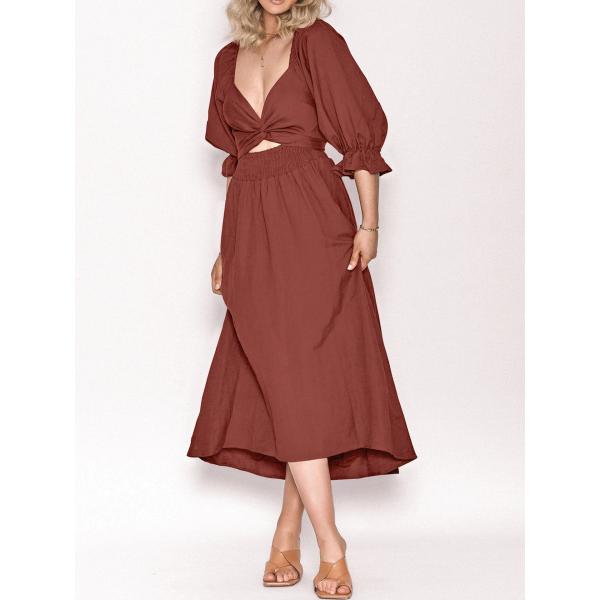 Vêtements à manches courtes et à col en V pour femmes Vêtements décontractés à genou