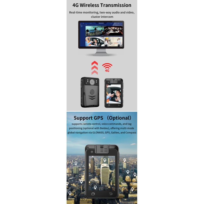Factory Price 4G Noise Reduction Body Worn Camera with EIS CMOS Camera IP68 Flash Alarm 2 Meters Drop G-Sensor Camera for Record