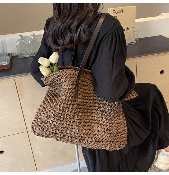 High Quality Wholesale Women'S Summer Crochet Raffia Straw Bag Handmade Designer Open Shoulder Bag Crochet Beach Bag for Women Summer Beach Totes Bag Women Crochet Purses Rattan Earrings