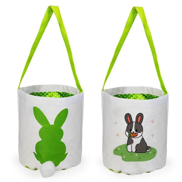 Blank Sublimation Easter Bunny Basket With Color Handle Cute Rabbit Tail Custom Linen Easter Rabbit Basket