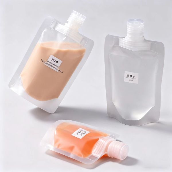 Spout Top Pouch Bottom Gusset for Cosmetics/Lotion/Makeup Cream PE Material Silk Screen Printing Custom Orders Accepted