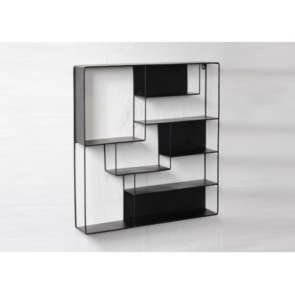 Living Room Black Floating Metal And Wood Display Shelves