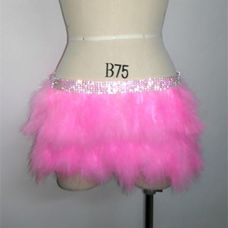 Double Layer Skirt / Fabulous Feather Mini Skirt With Rhinestones Waist Band