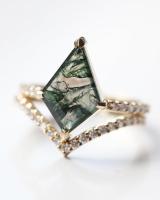 Ouro de Ring Set For Women In do acoplamento de Moss Agate Modern Prism Shape