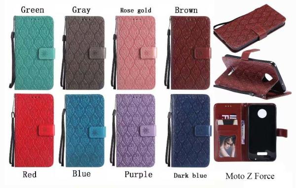 Moto Z Force Leather Protective Case with Flower Embossed Pattern