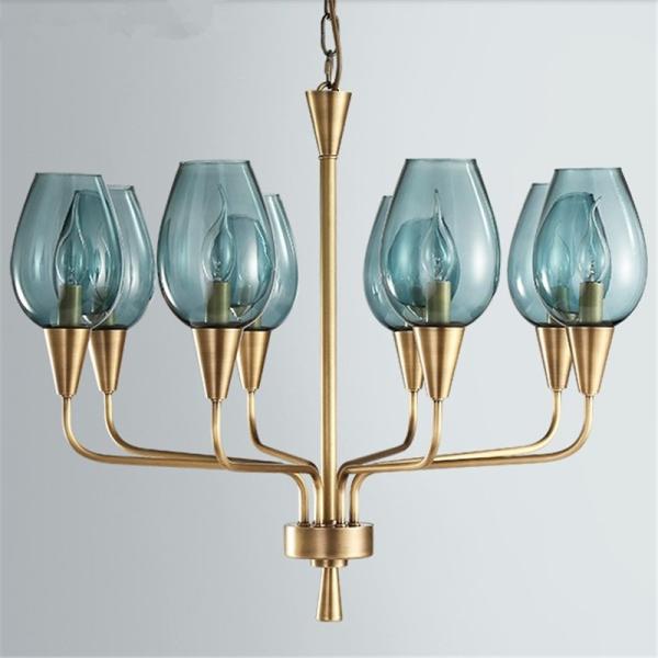 Brass Chandelier LED Modern Copper Glass Shade Hanging Lamp interior lighting home Longmont Chandelier(WH-MI-88)