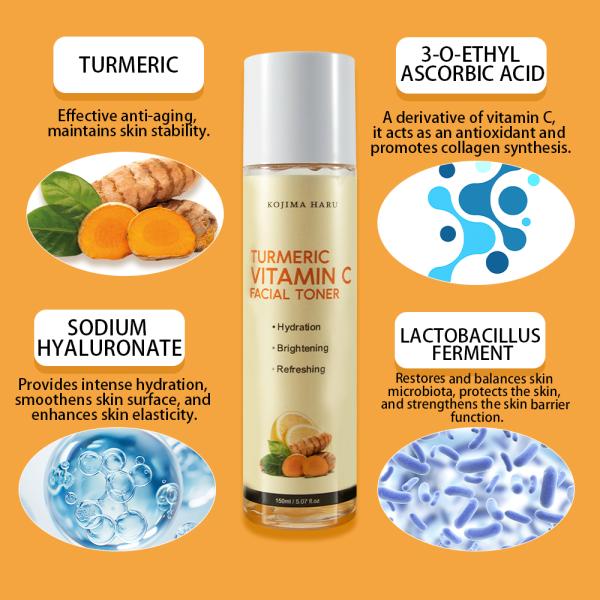 OEM Private Label Turmeric Whitening Hydrating Face Toner Improve Blemishes Dark Spots Vitamin C Facial Toner