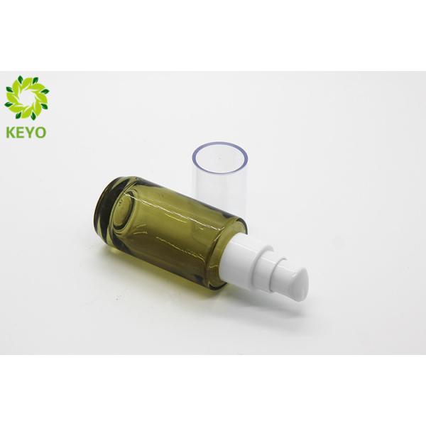 30ml Green Glass Foundation Bottle Round Shape With White Plastic Pump Cap