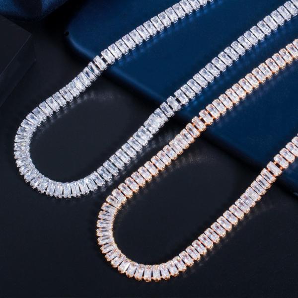 White Gold Color Luxury Bridal CZ Crystal Necklace Dark White Crystal CZ Necklace Earring Silver Wedding Jewelry Sets