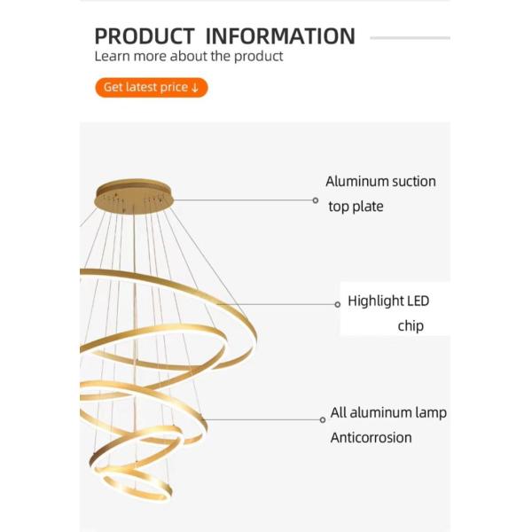 Five Ring Hanging Home Decoration Led Chandelier Ring Acrylic Luxury Ceiling Ring Chandelier