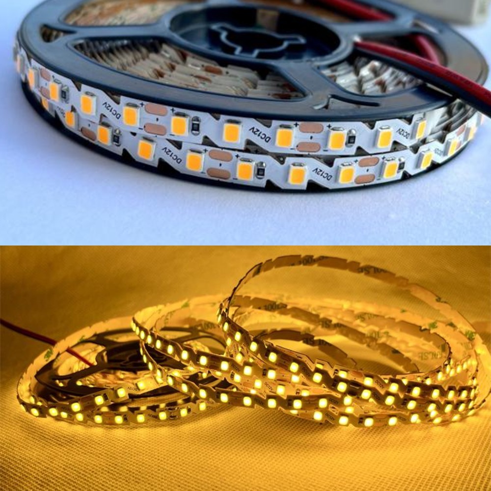 2700K Warm White Zigzag LED Strip 120LEDs/M Gold High Brightness CE ROHS