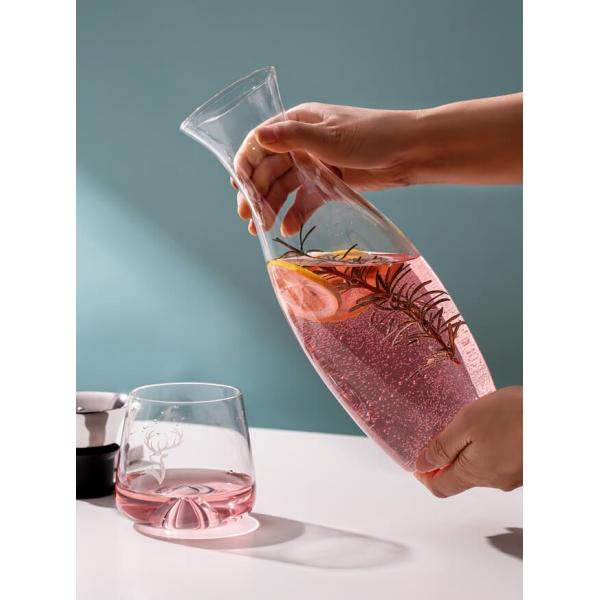 46 Oz Hand Blown Glass Water Pitcher Heat Resistant 1300ml With Drip Free Lid