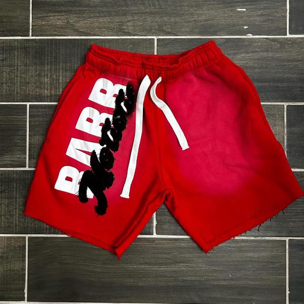 Aplicación personalizada Parches bordados angustiados Peso pesado Sol desvanecido ropa callejera Correr lavado con ácido Vintage Shorts para hombres