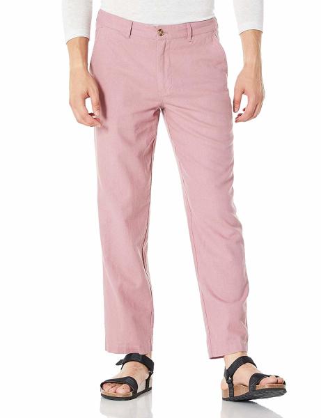 Solid Color Straight Leg Mens Casual Linen Pants Flat Bottom Hem Trousers