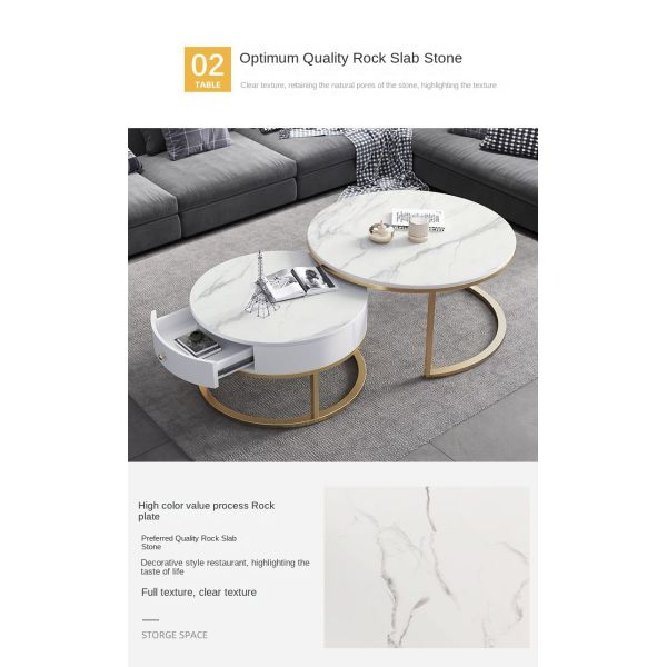 Light Luxury Nordic Minimalist Adjustable Coffee Table TV Stand Storage Drawer Modern Sintered Stone Top Metal Frame for Living