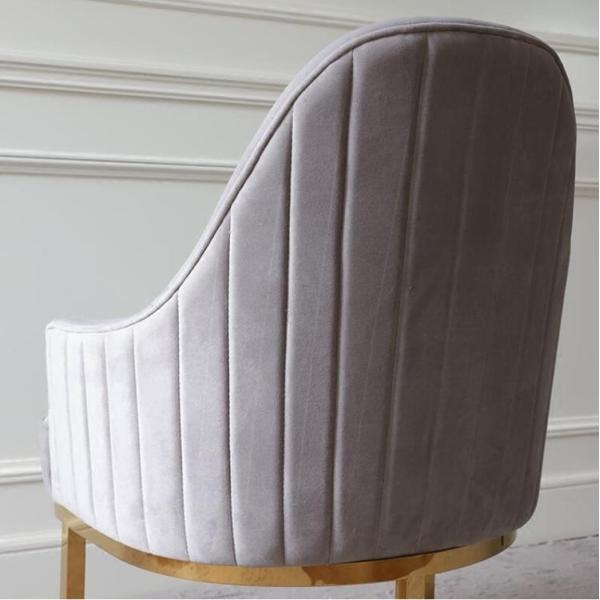 Luxury gold stainless steel dining chair baby pink velvet upholstery armrest chair for living room