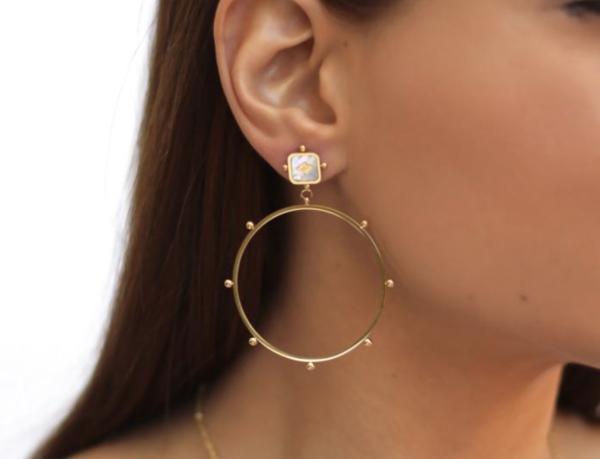 Saya 18k Stainless Steel Gold Earrings Blue Gem Earrings For Party