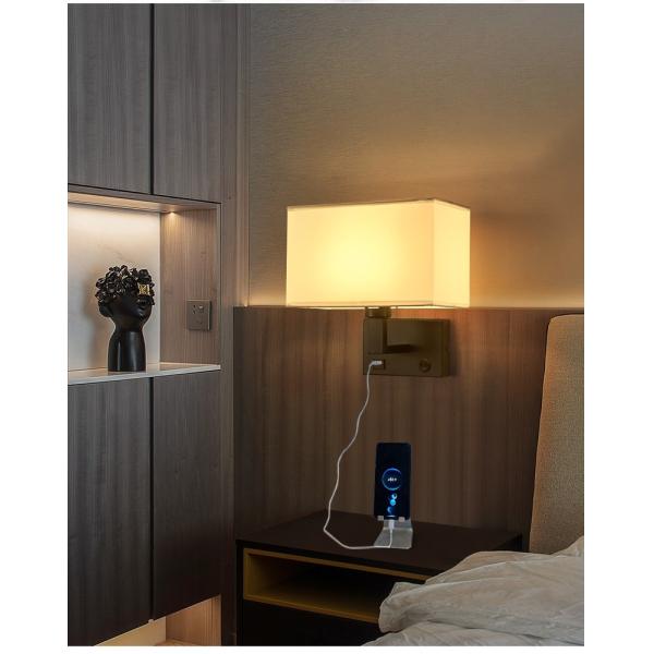 Surface mounted hotel wall lamp bedroom indoor fabric shade bedroom bedhead wall light USB bedside wall light