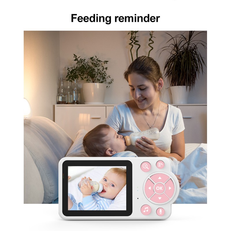 Smart Baby Pet Monitor With Camera and Audio  2.8 Inch Screen 4X Zoom Sleep Surveillance IR Night Vision Two-Way Audio(Pink)