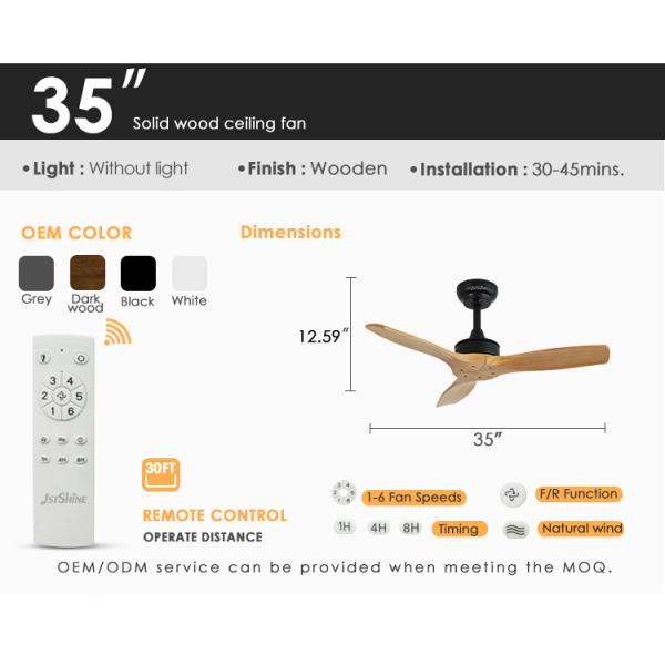 1stshine Natural Wood Blades Ceiling Fan Remote Control e Grande Vento para Grandes Espaços