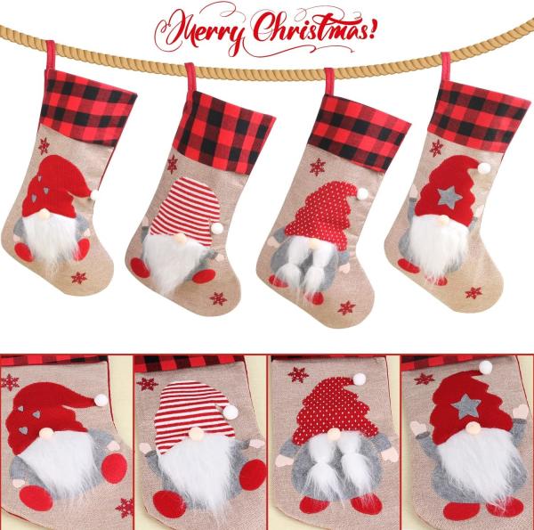 Christmas Stockings Unique 3D Gnomes Stockings Santa Claus Fireplace Hanging Stockings for Christmas Holiday Ornaments