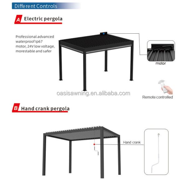 Bas prix de haute qualité monté en aluminium balcon couverture de patio toit motorisé à voûte bioclimatique pergola