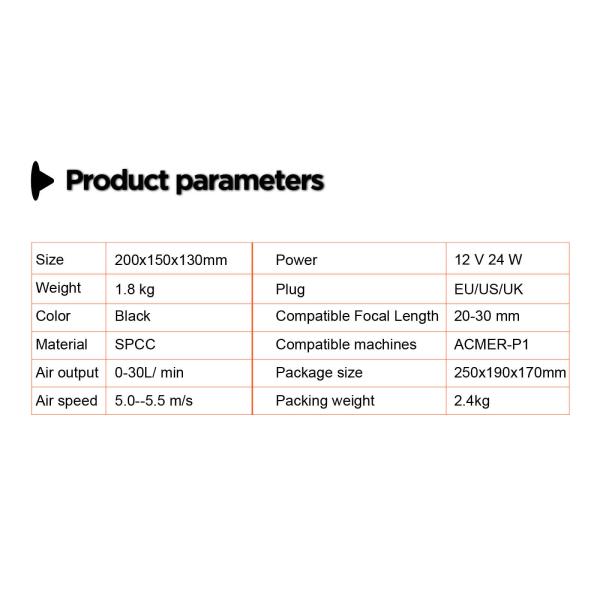 SPCC Laser Engraver Air Assist Pump 12V 24W 10 - 30L/Min Adjustable Airflow